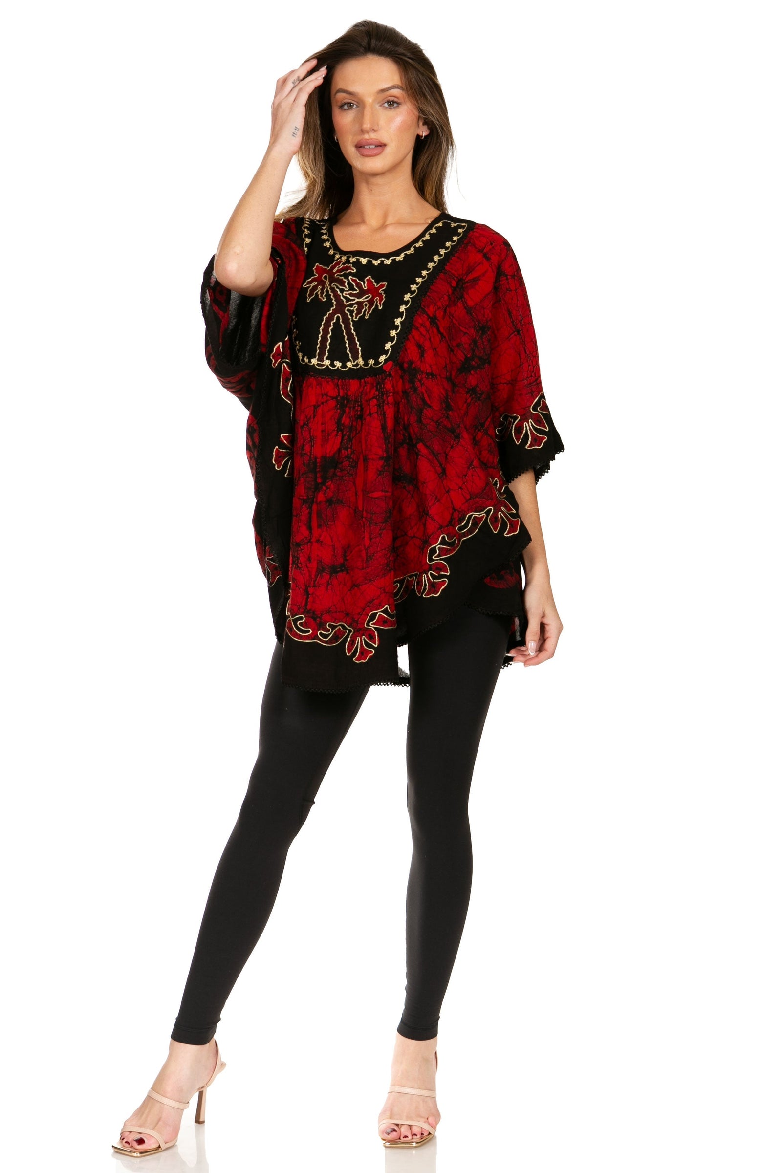 Sakkas Lynda - Poncho campesino con bordado batik de dos tonos y palmeras