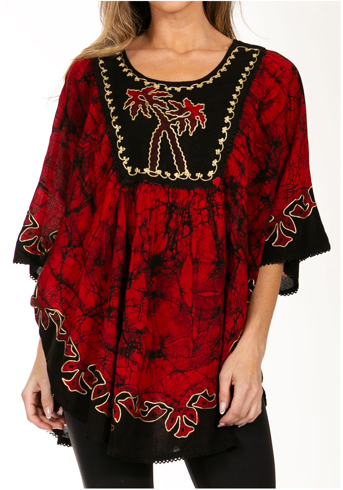 Sakkas Lynda - Poncho campesino con bordado batik de dos tonos y palmeras