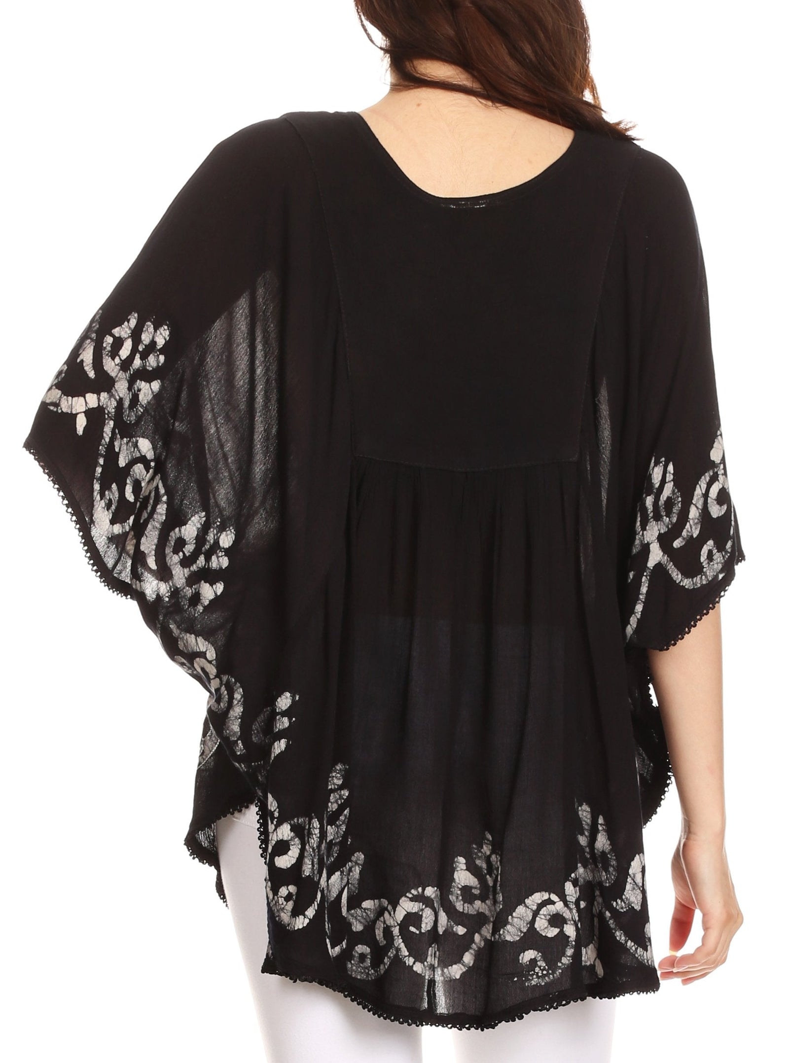Sakkas Lynda - Poncho campesino con bordado batik de dos tonos y palmeras