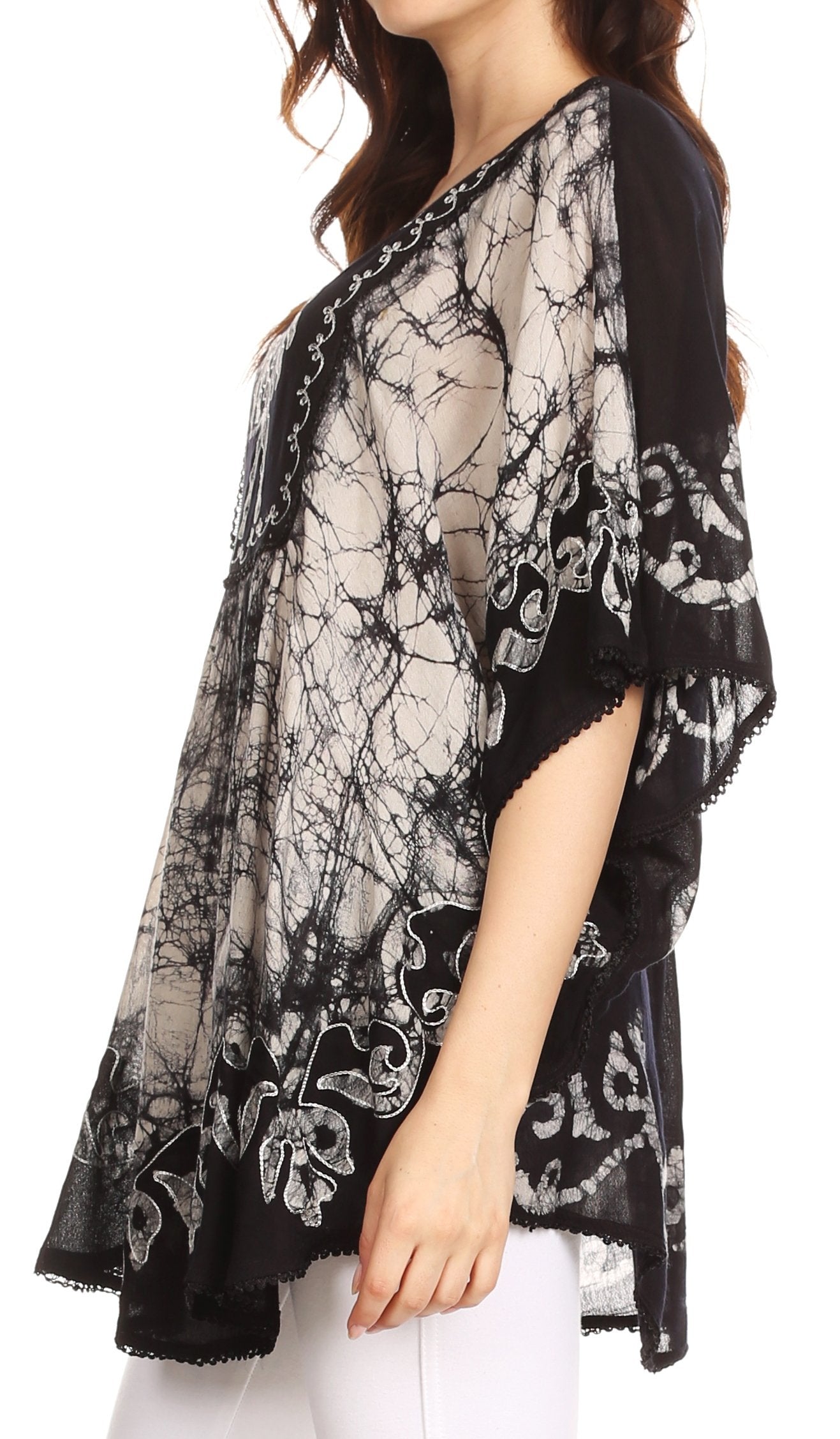 Sakkas Lynda - Poncho campesino con bordado batik de dos tonos y palmeras