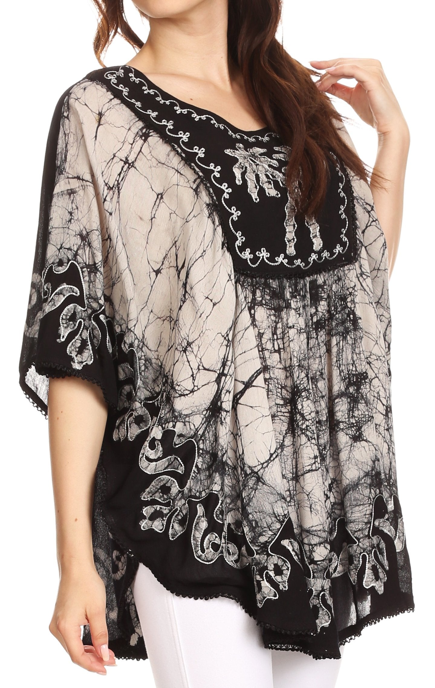 Sakkas Lynda - Poncho campesino con bordado batik de dos tonos y palmeras
