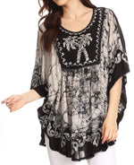 Sakkas Lynda - Poncho campesino con bordado batik de dos tonos y palmeras