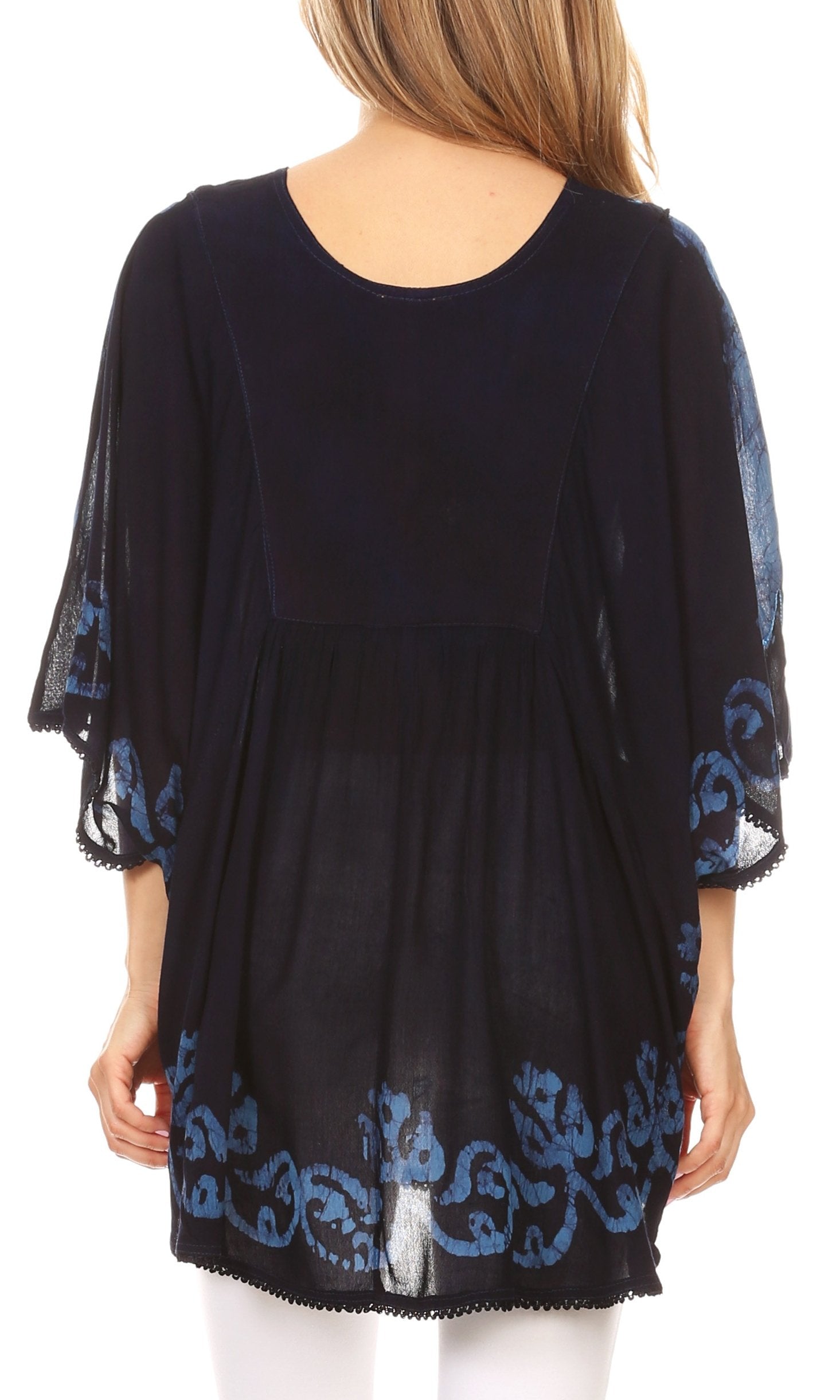 Sakkas Lynda - Poncho campesino con bordado batik de dos tonos y palmeras