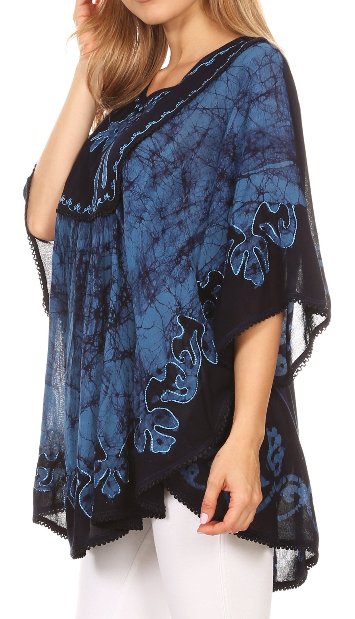 Sakkas Lynda - Poncho campesino con bordado batik de dos tonos y palmeras