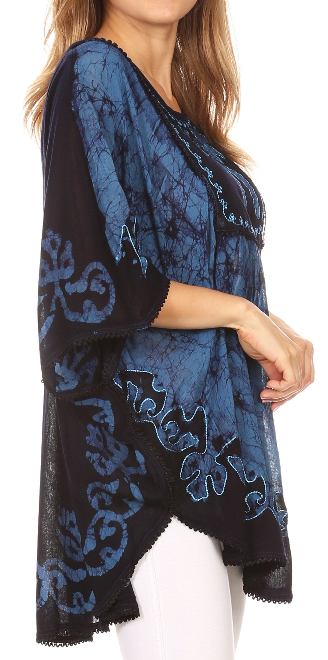 Sakkas Lynda - Poncho campesino con bordado batik de dos tonos y palmeras