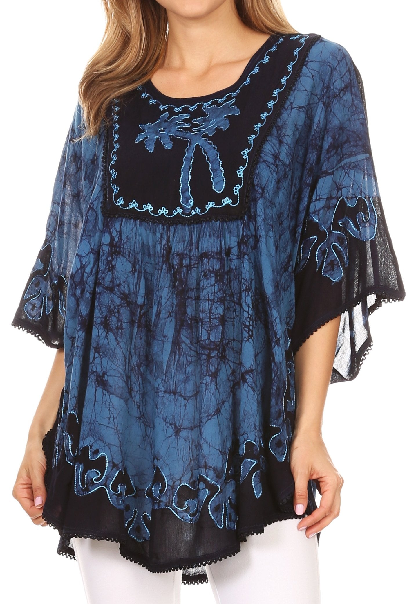 Sakkas Lynda - Poncho campesino con bordado batik de dos tonos y palmeras