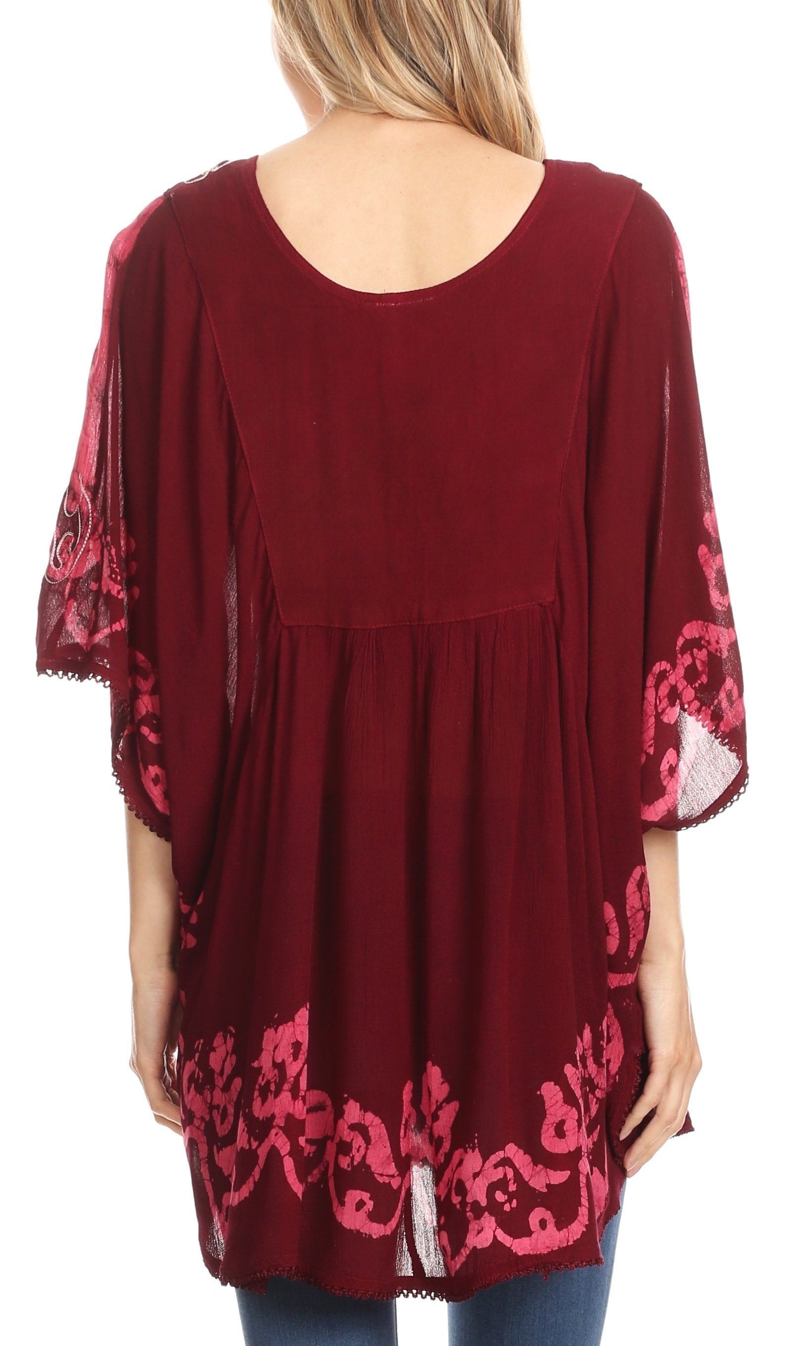 Sakkas Lynda - Poncho campesino con bordado batik de dos tonos y palmeras