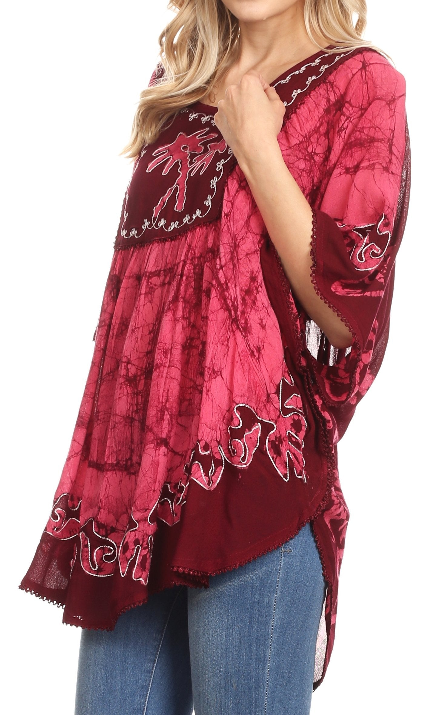 Sakkas Lynda - Poncho campesino con bordado batik de dos tonos y palmeras