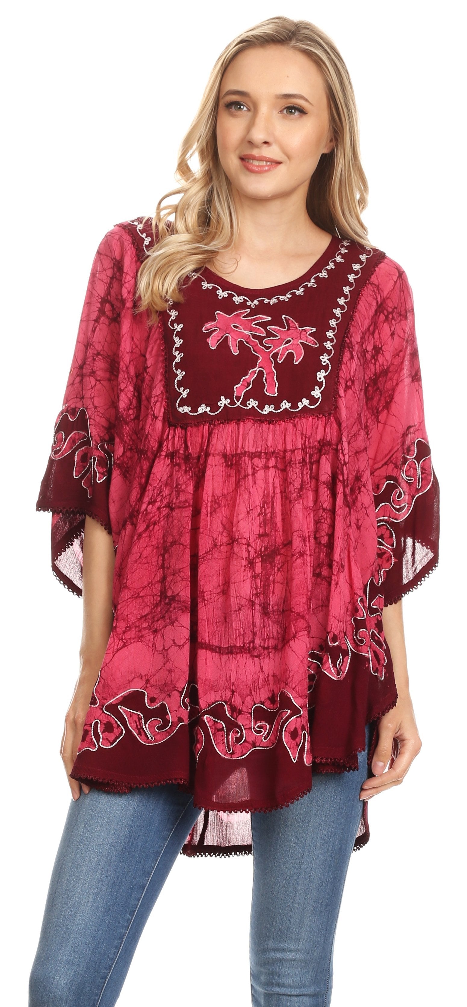 Sakkas Lynda - Poncho campesino con bordado batik de dos tonos y palmeras