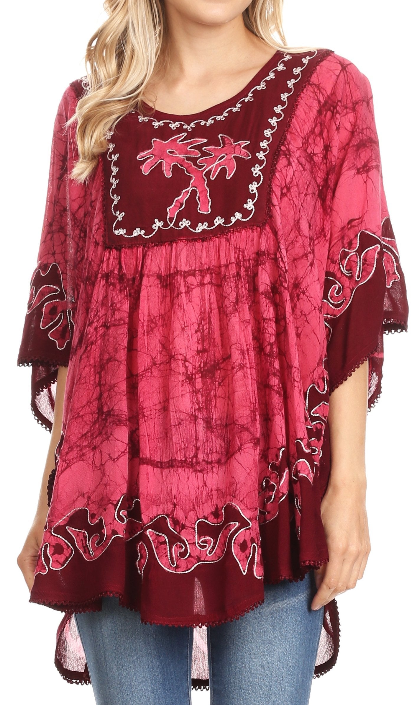 Sakkas Lynda - Poncho campesino con bordado batik de dos tonos y palmeras
