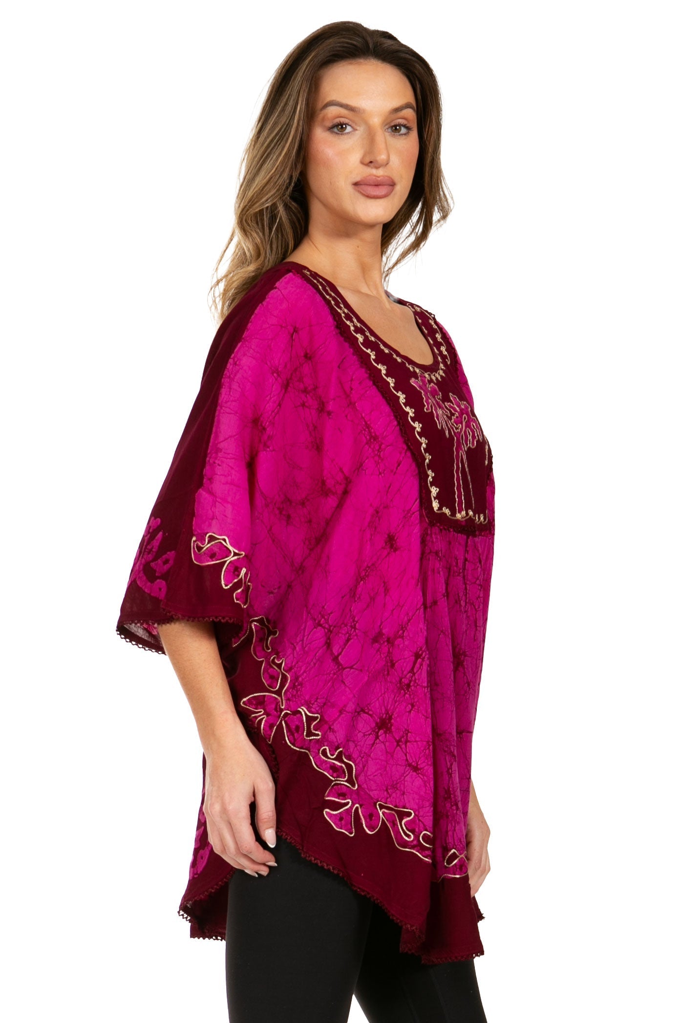 Sakkas Lynda - Poncho campesino con bordado batik de dos tonos y palmeras