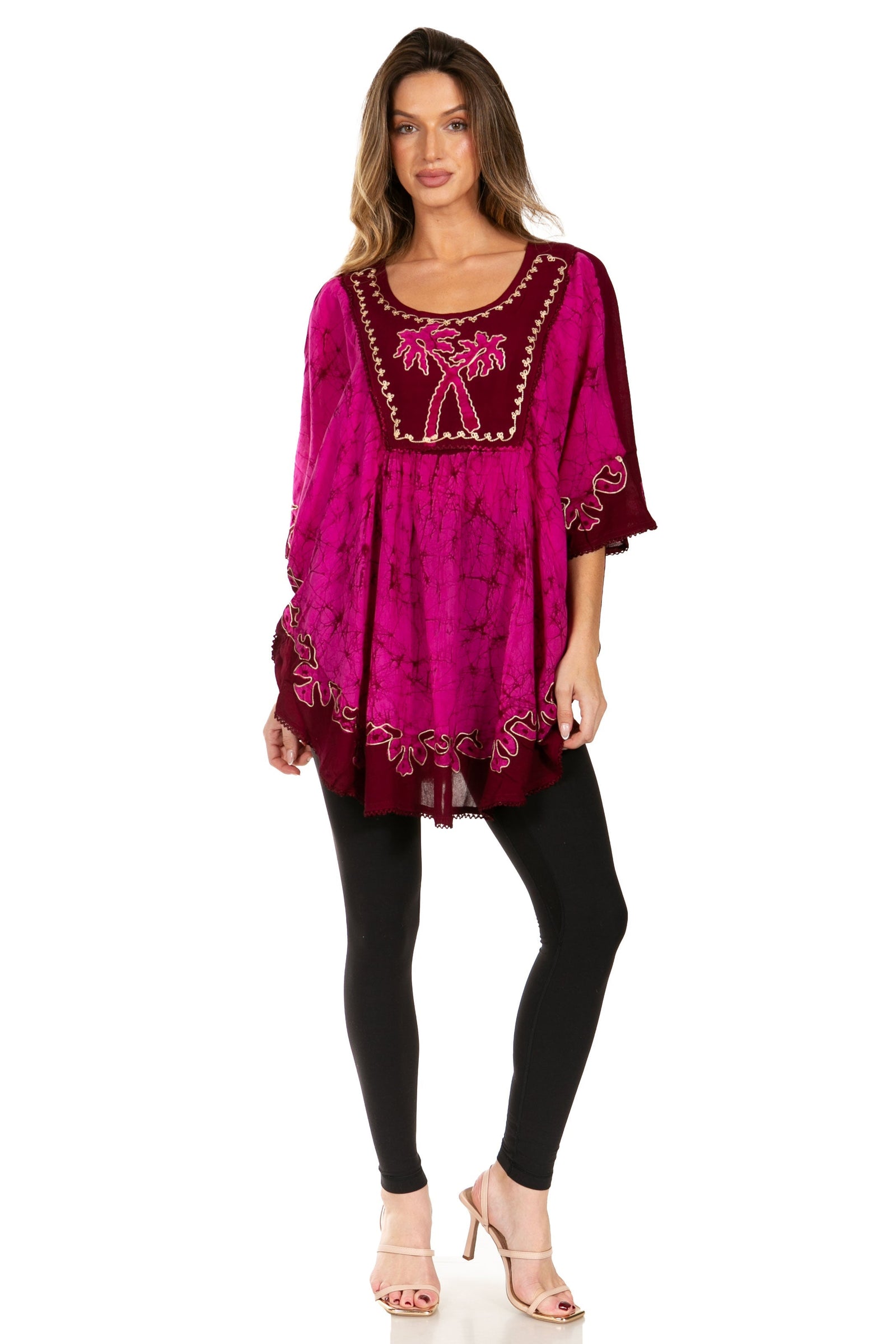 Sakkas Lynda - Poncho campesino con bordado batik de dos tonos y palmeras
