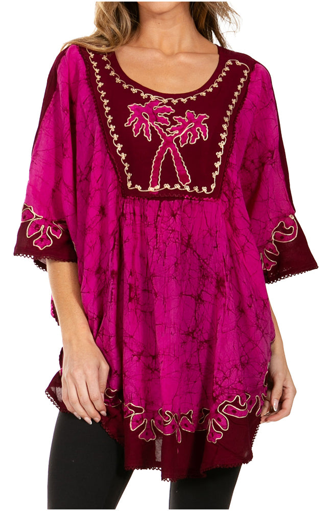Sakkas Lynda - Poncho campesino con bordado batik de dos tonos y palmeras
