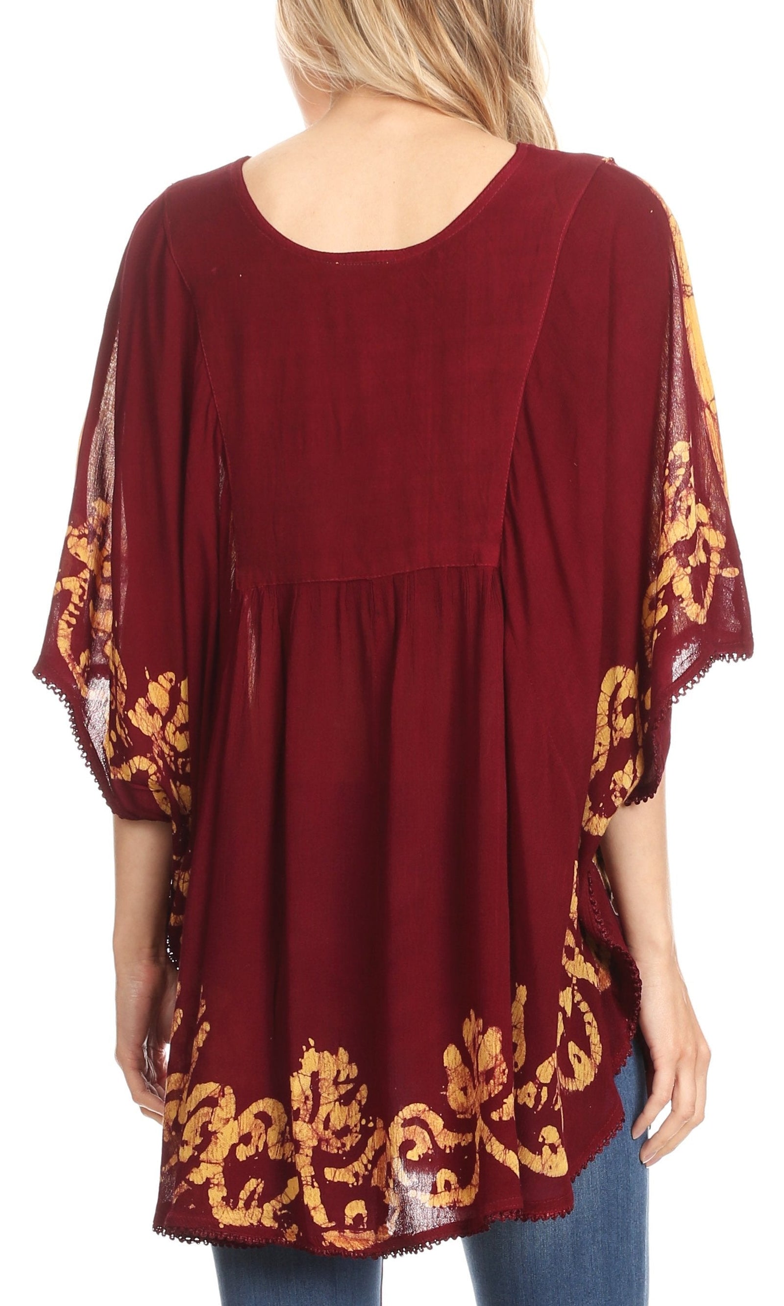 Sakkas Lynda - Poncho campesino con bordado batik de dos tonos y palmeras