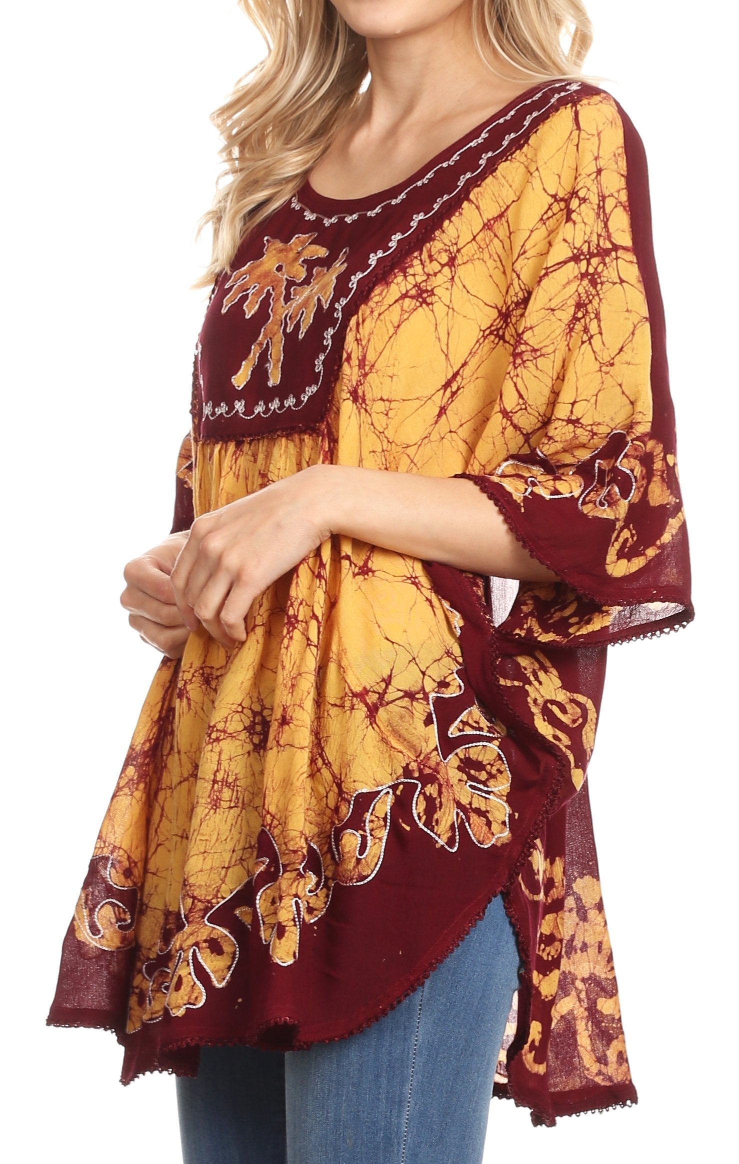 Sakkas Lynda - Poncho campesino con bordado batik de dos tonos y palmeras