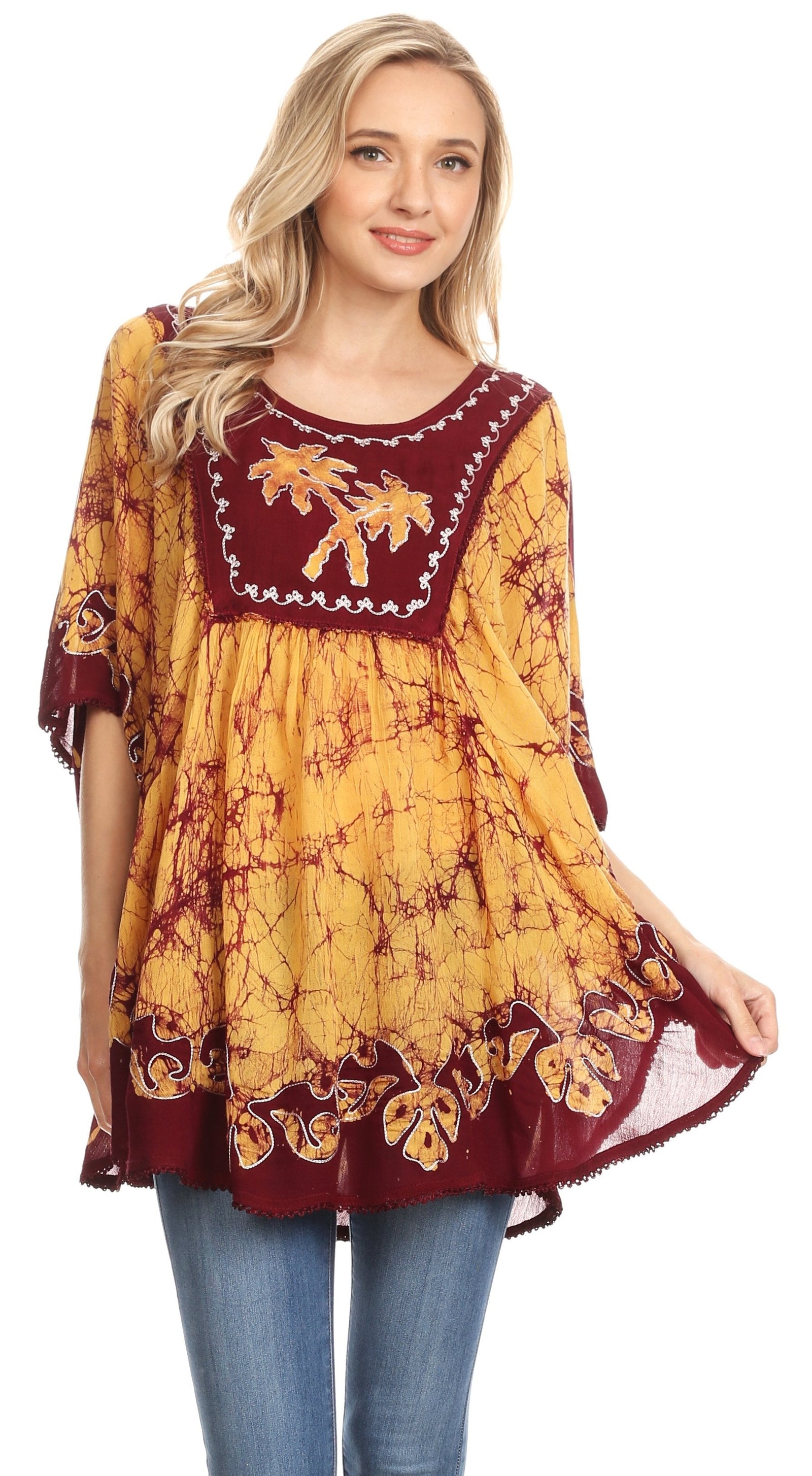 Sakkas Lynda - Poncho campesino con bordado batik de dos tonos y palmeras