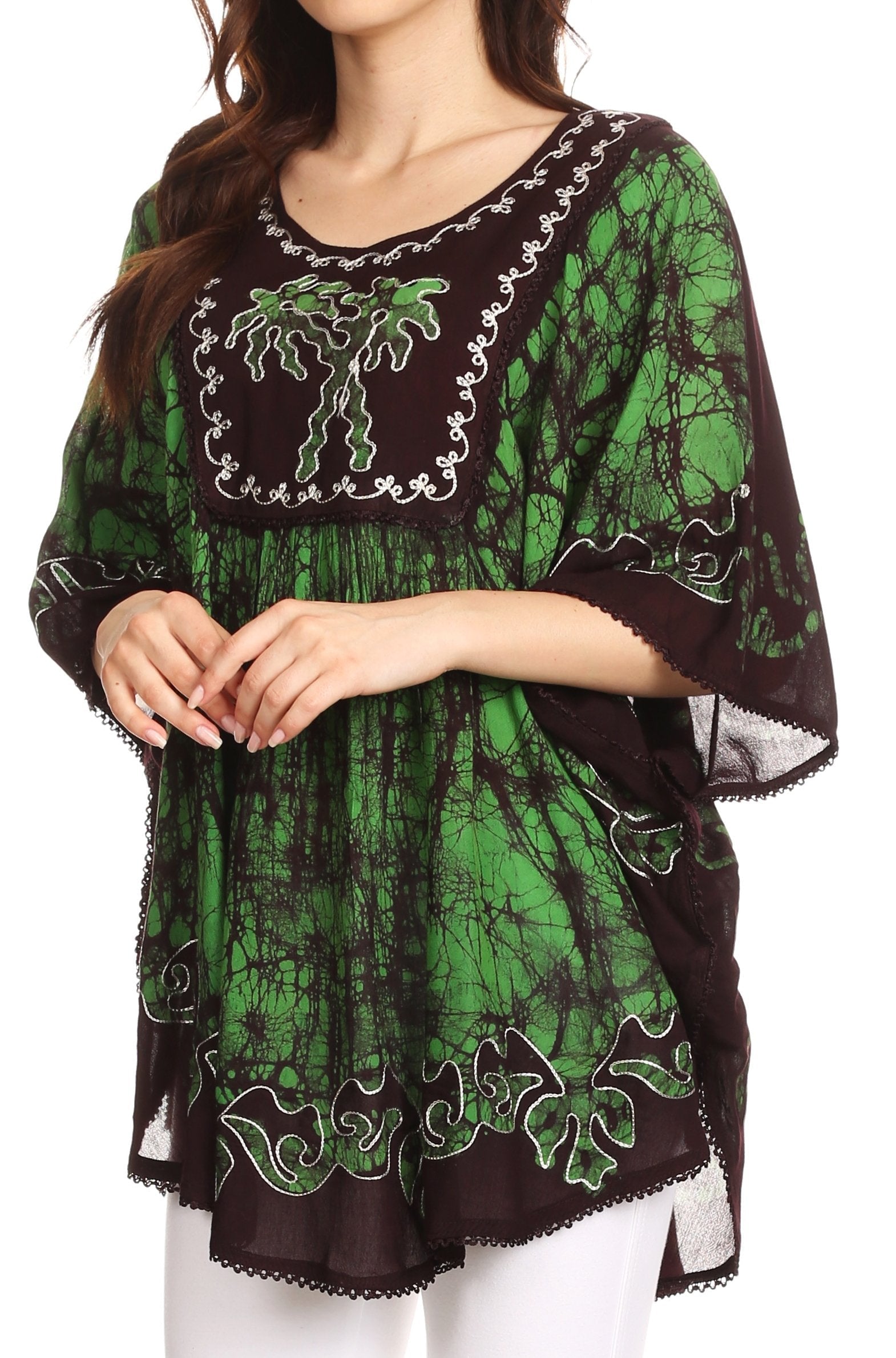 Sakkas Lynda - Poncho campesino con bordado batik de dos tonos y palmeras
