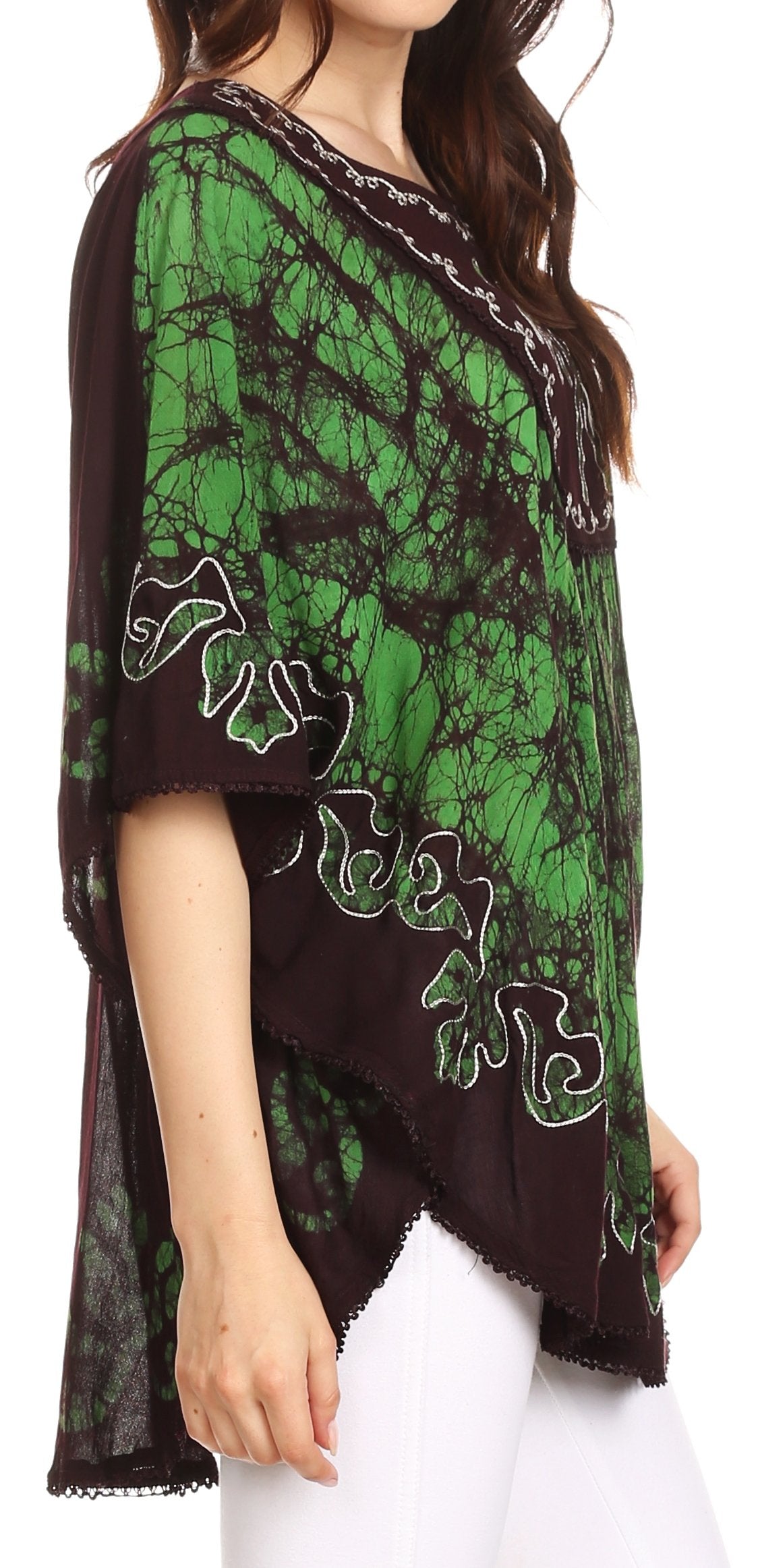 Sakkas Lynda - Poncho campesino con bordado batik de dos tonos y palmeras