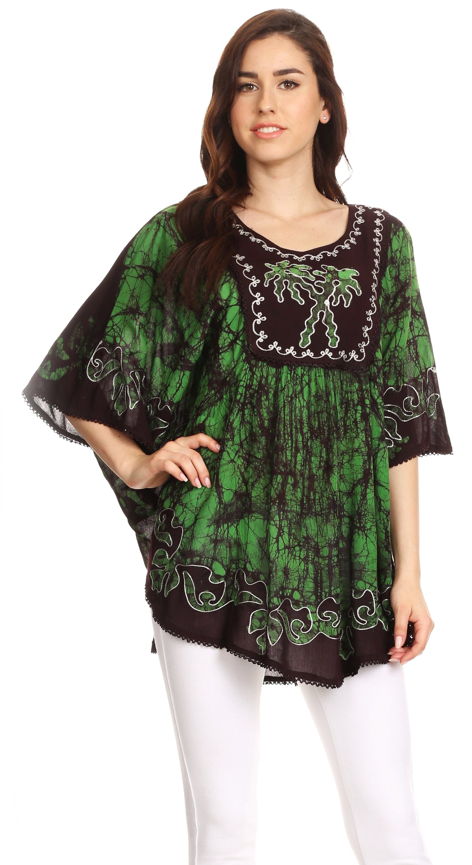 Sakkas Lynda - Poncho campesino con bordado batik de dos tonos y palmeras