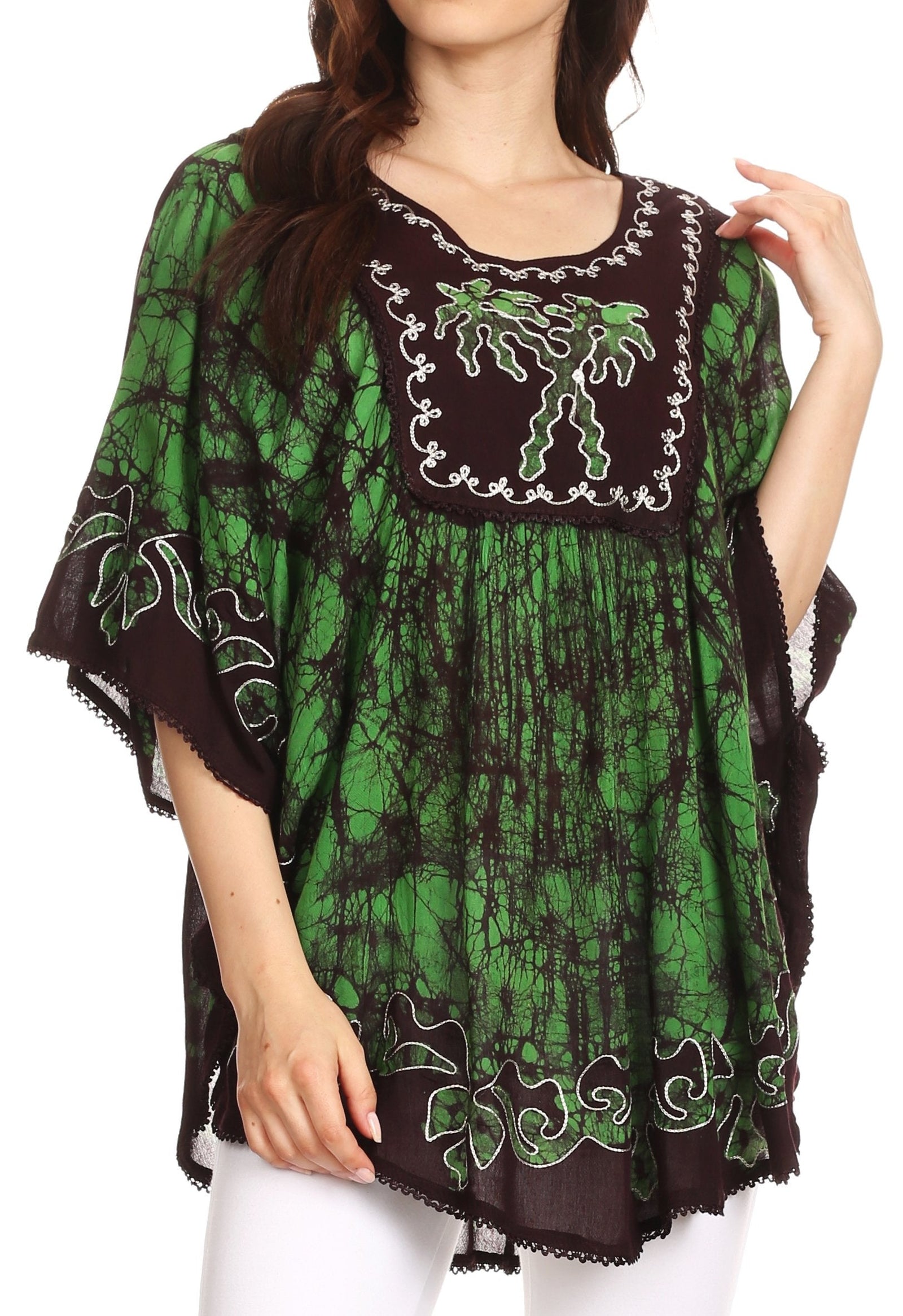 Sakkas Lynda - Poncho campesino con bordado batik de dos tonos y palmeras