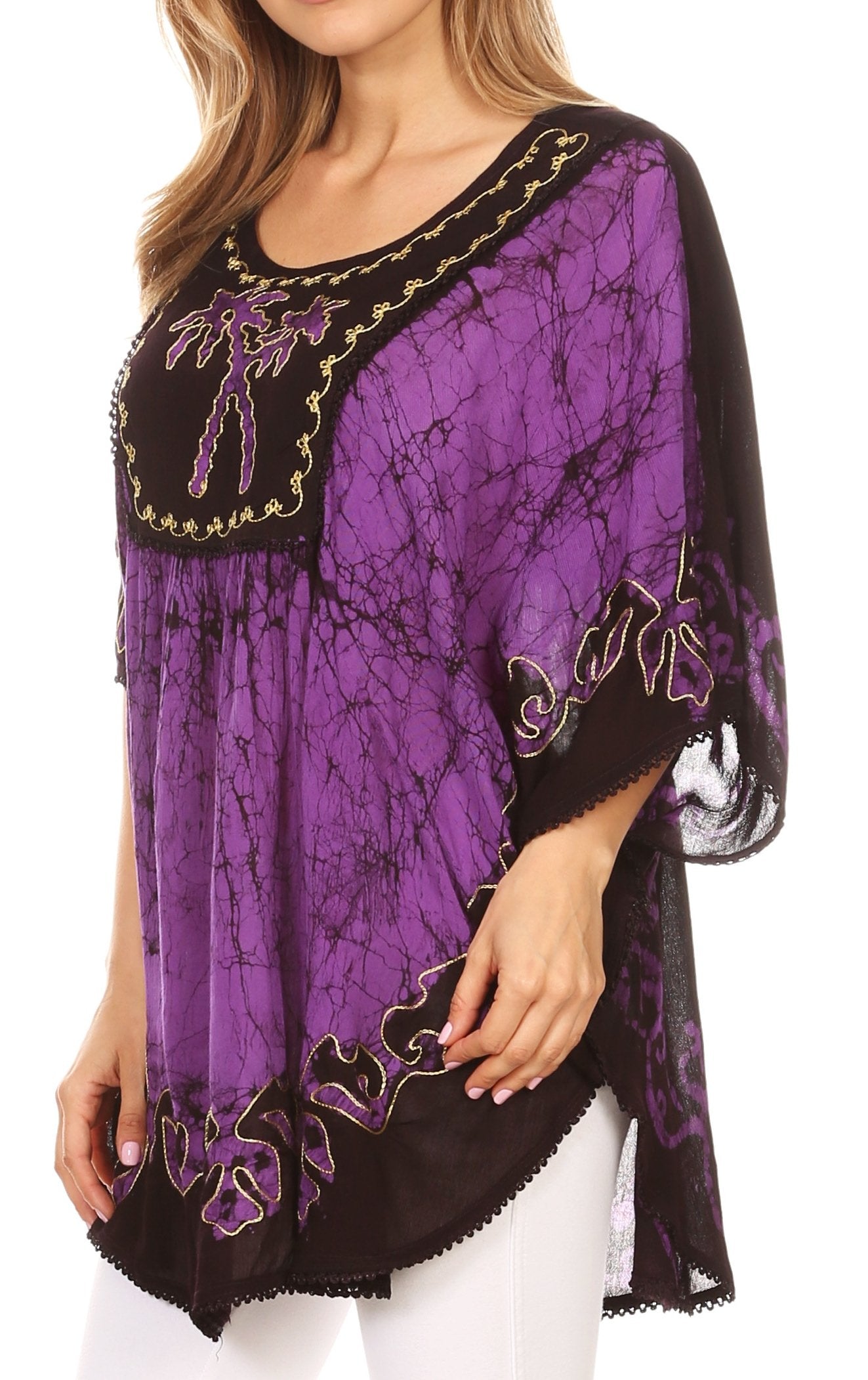 Sakkas Lynda - Poncho campesino con bordado batik de dos tonos y palmeras