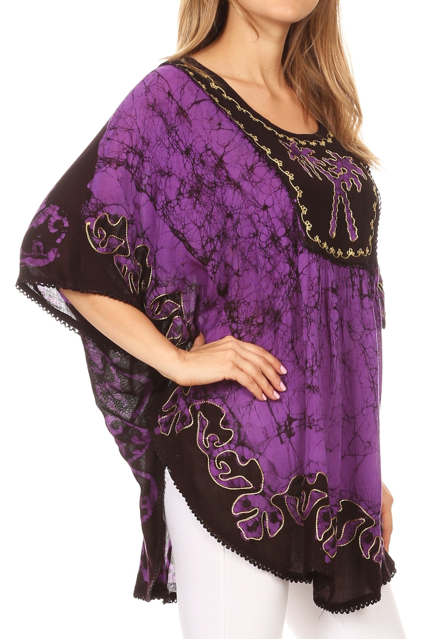 Sakkas Lynda - Poncho campesino con bordado batik de dos tonos y palmeras