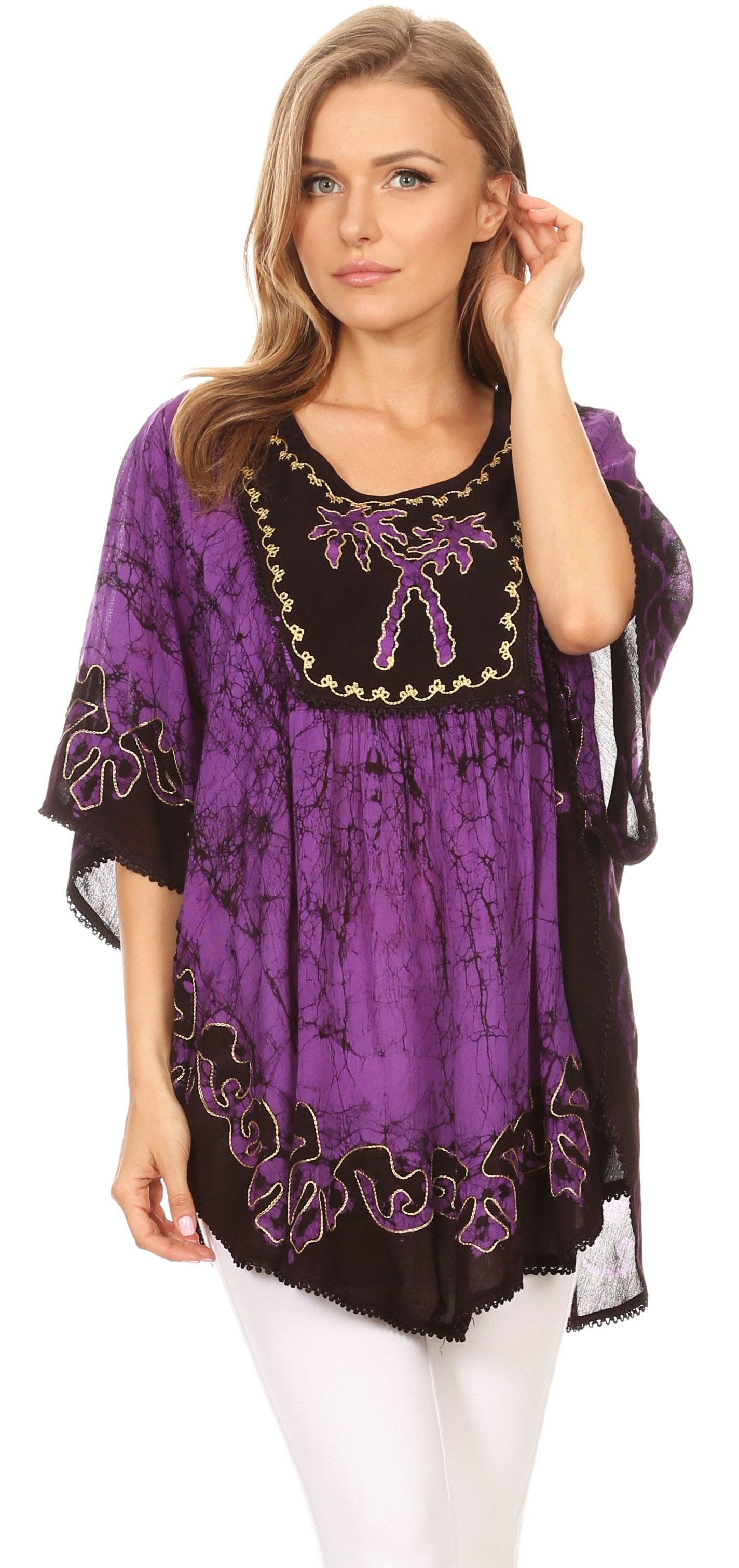 Sakkas Lynda - Poncho campesino con bordado batik de dos tonos y palmeras