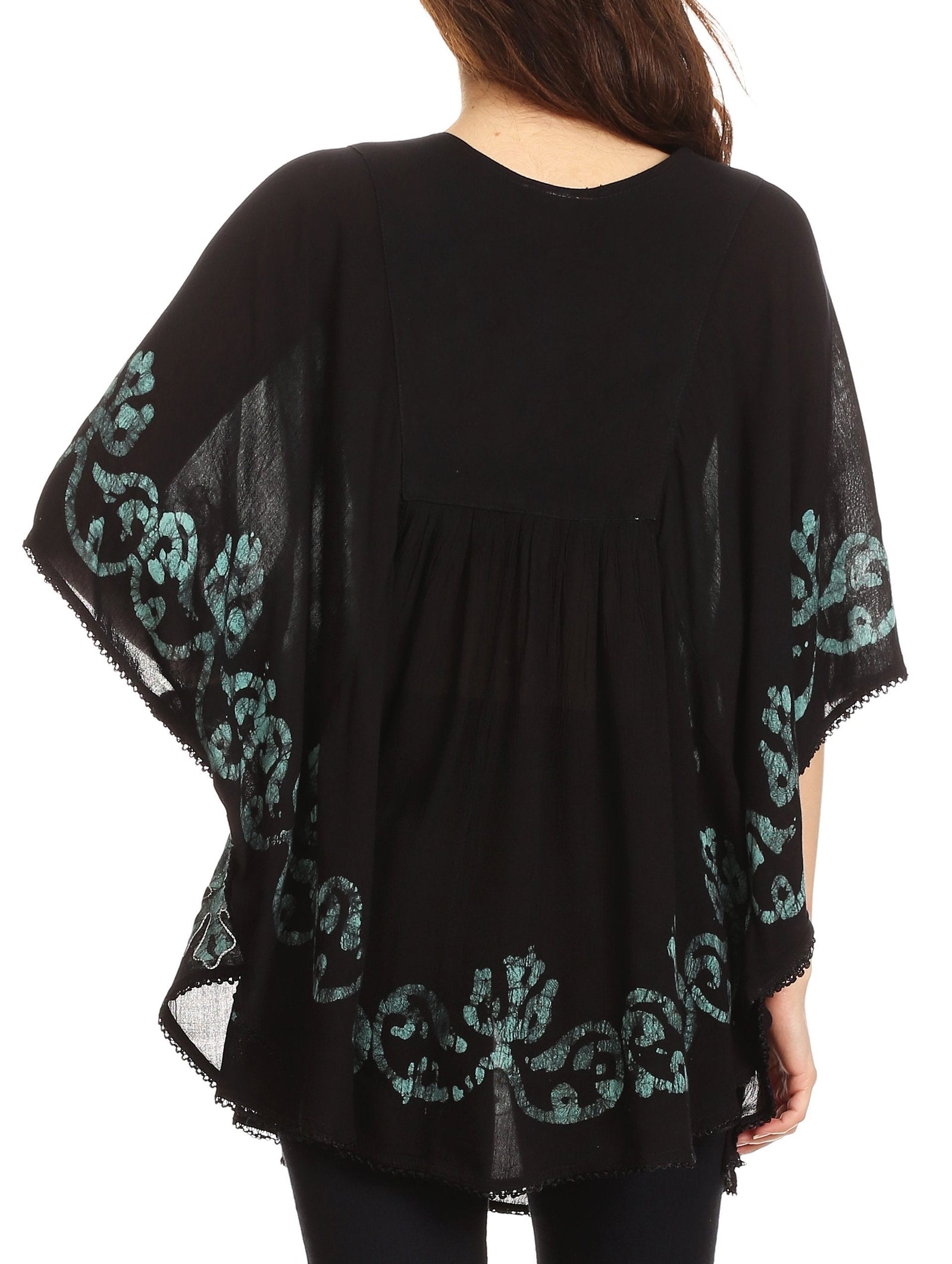 Sakkas Lynda - Poncho campesino con bordado batik de dos tonos y palmeras