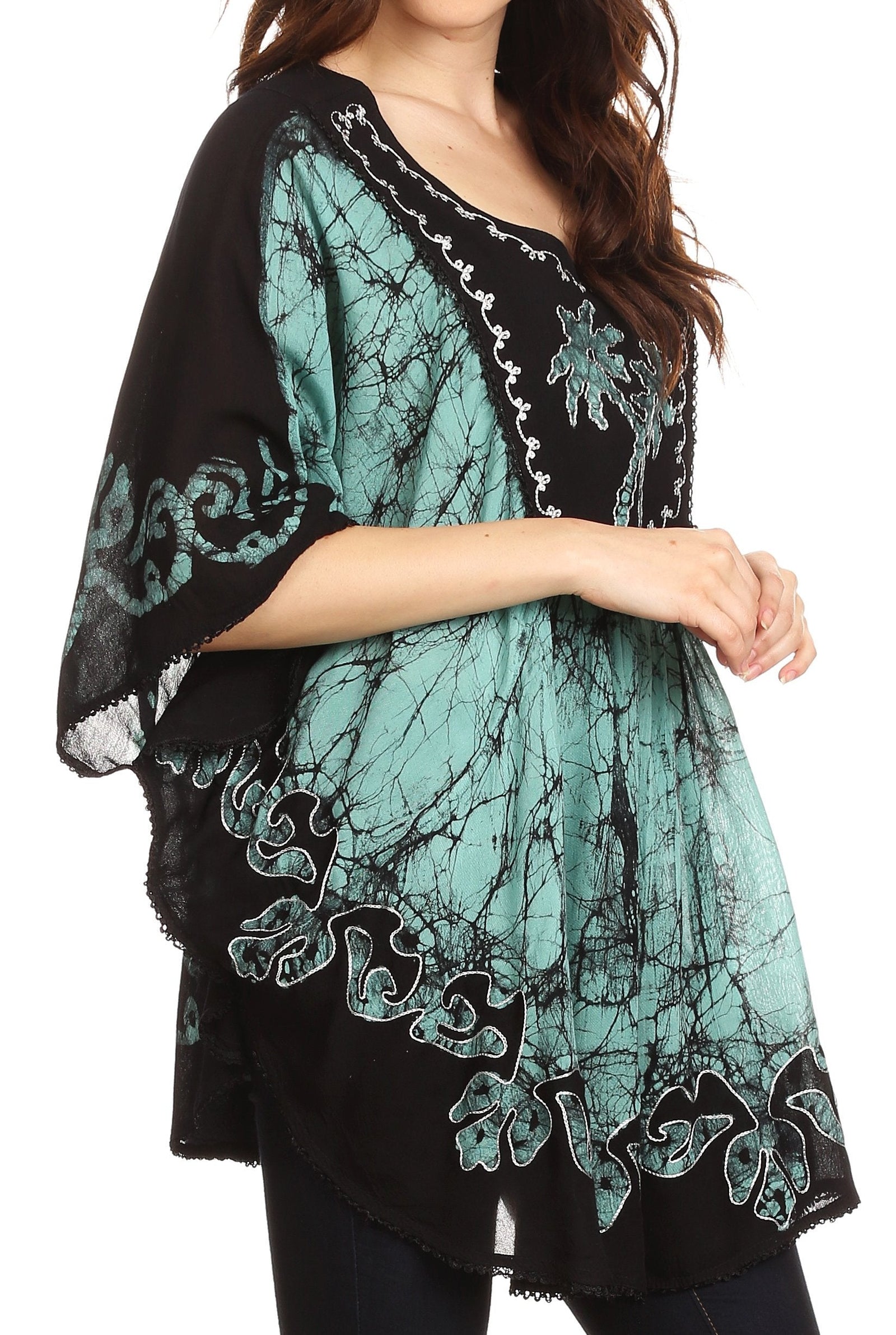 Sakkas Lynda - Poncho campesino con bordado batik de dos tonos y palmeras