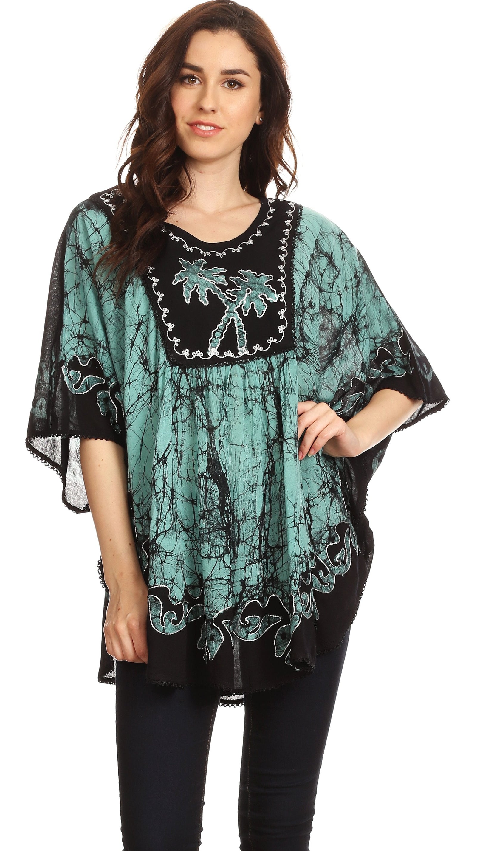 Sakkas Lynda - Poncho campesino con bordado batik de dos tonos y palmeras