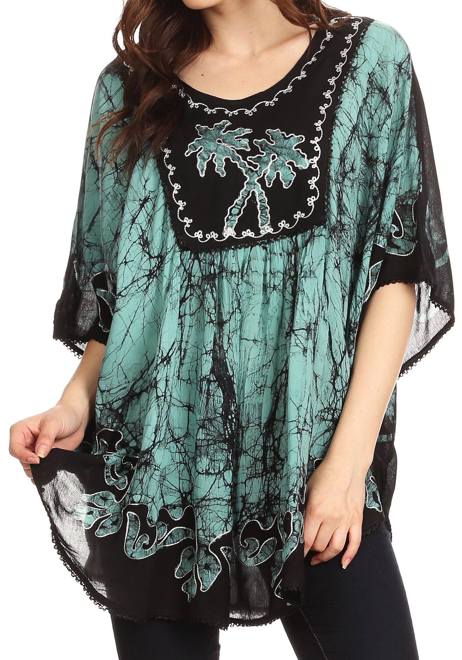 Sakkas Lynda - Poncho campesino con bordado batik de dos tonos y palmeras