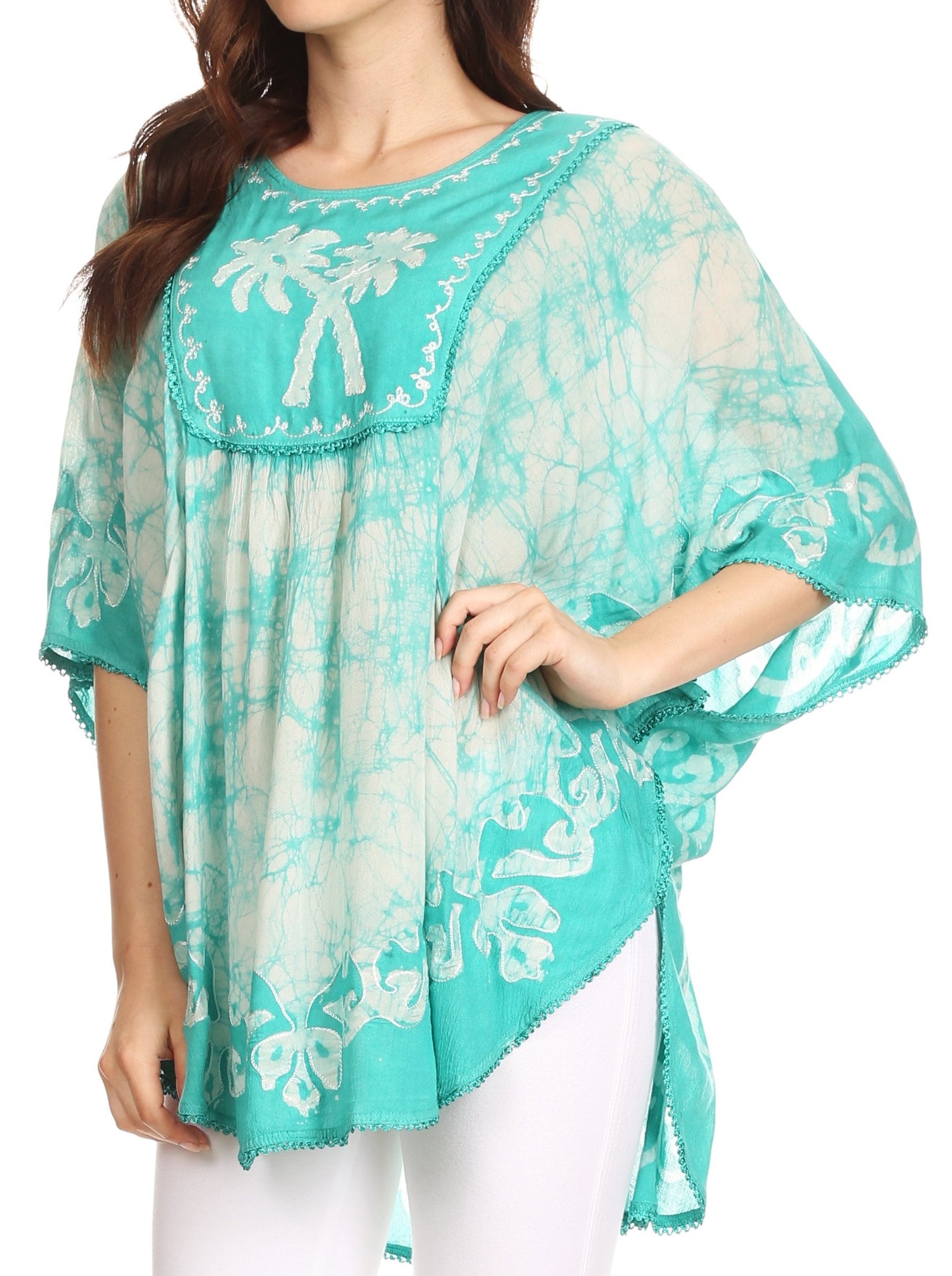 Sakkas Lynda - Poncho campesino con bordado batik de dos tonos y palmeras