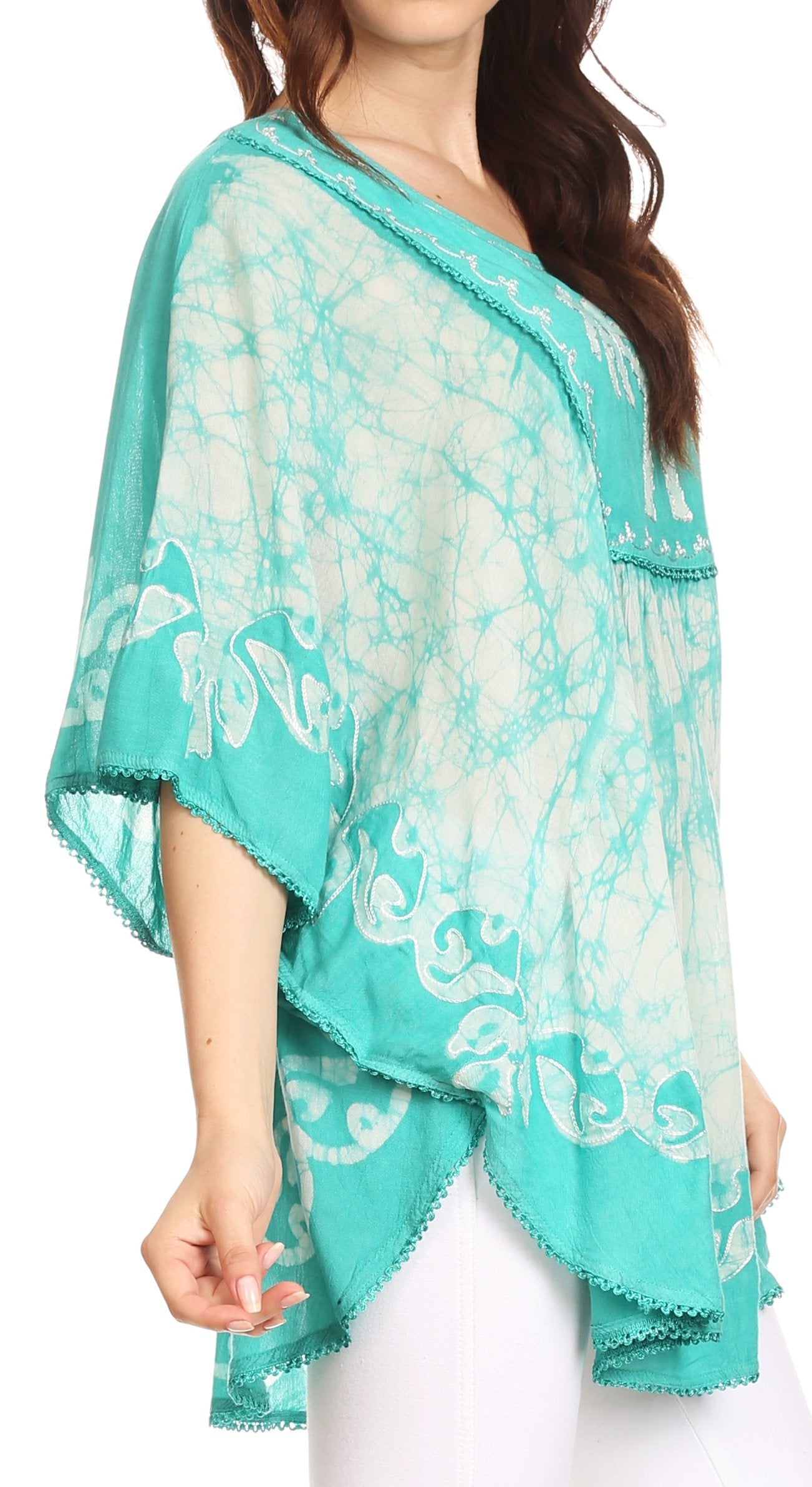 Sakkas Lynda - Poncho campesino con bordado batik de dos tonos y palmeras