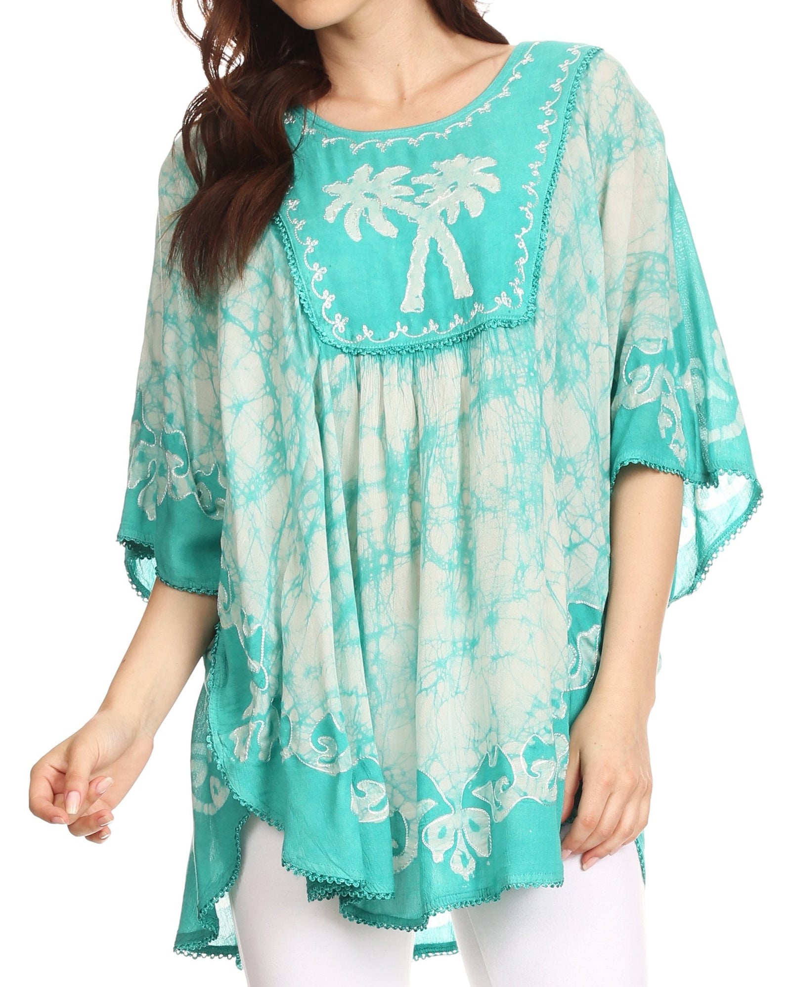 Sakkas Lynda - Poncho campesino con bordado batik de dos tonos y palmeras