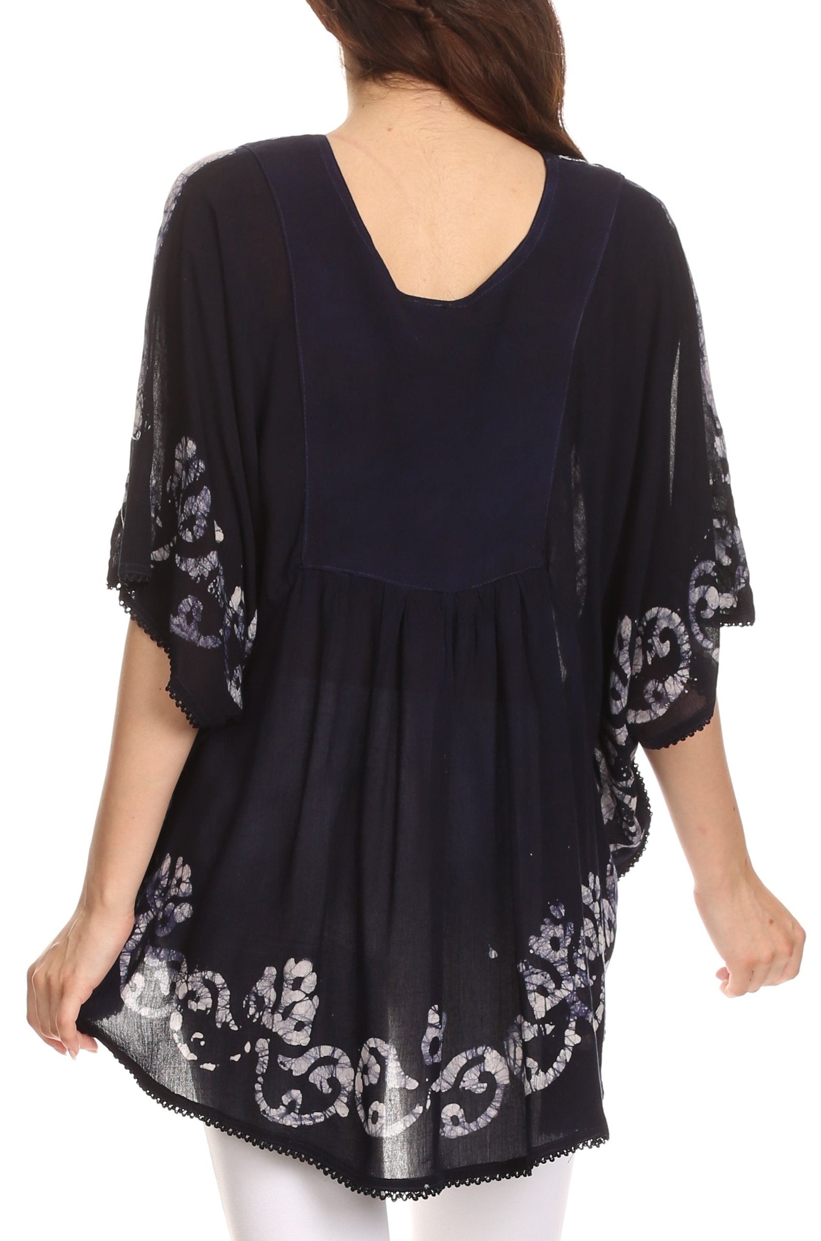 Sakkas Lynda - Poncho campesino con bordado batik de dos tonos y palmeras