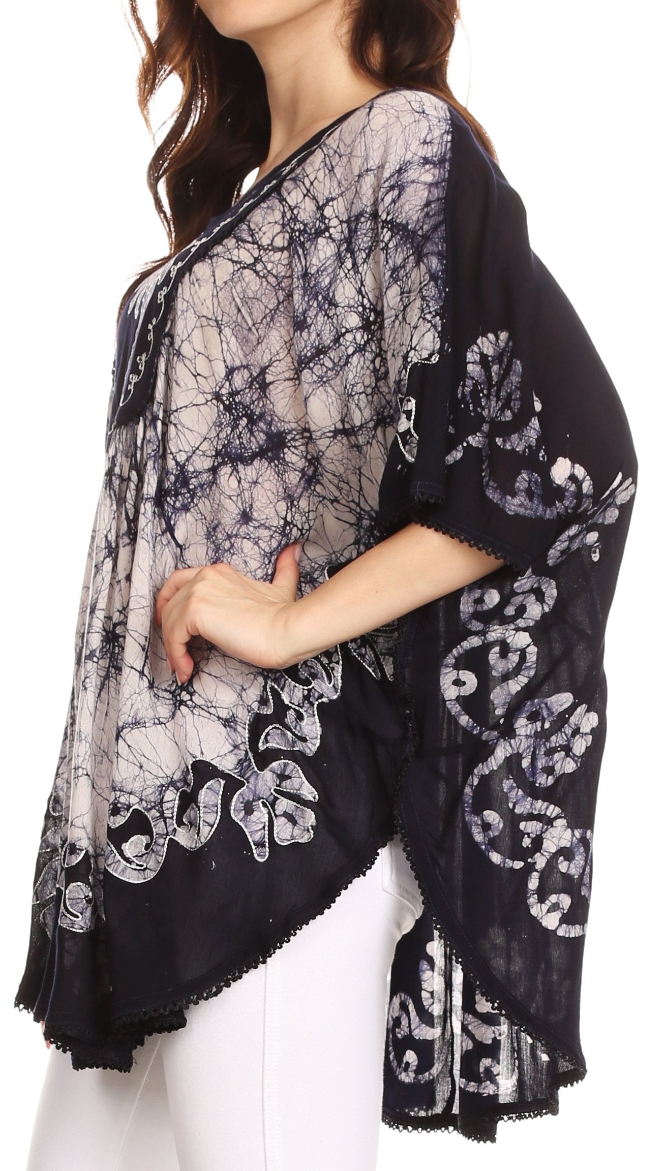 Sakkas Lynda - Poncho campesino con bordado batik de dos tonos y palmeras