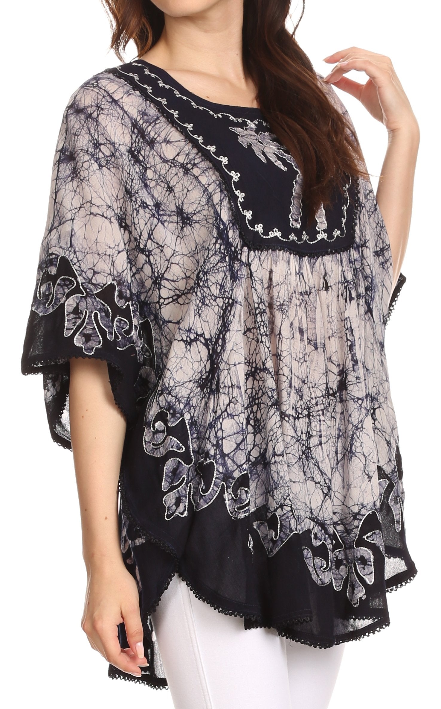 Sakkas Lynda - Poncho campesino con bordado batik de dos tonos y palmeras