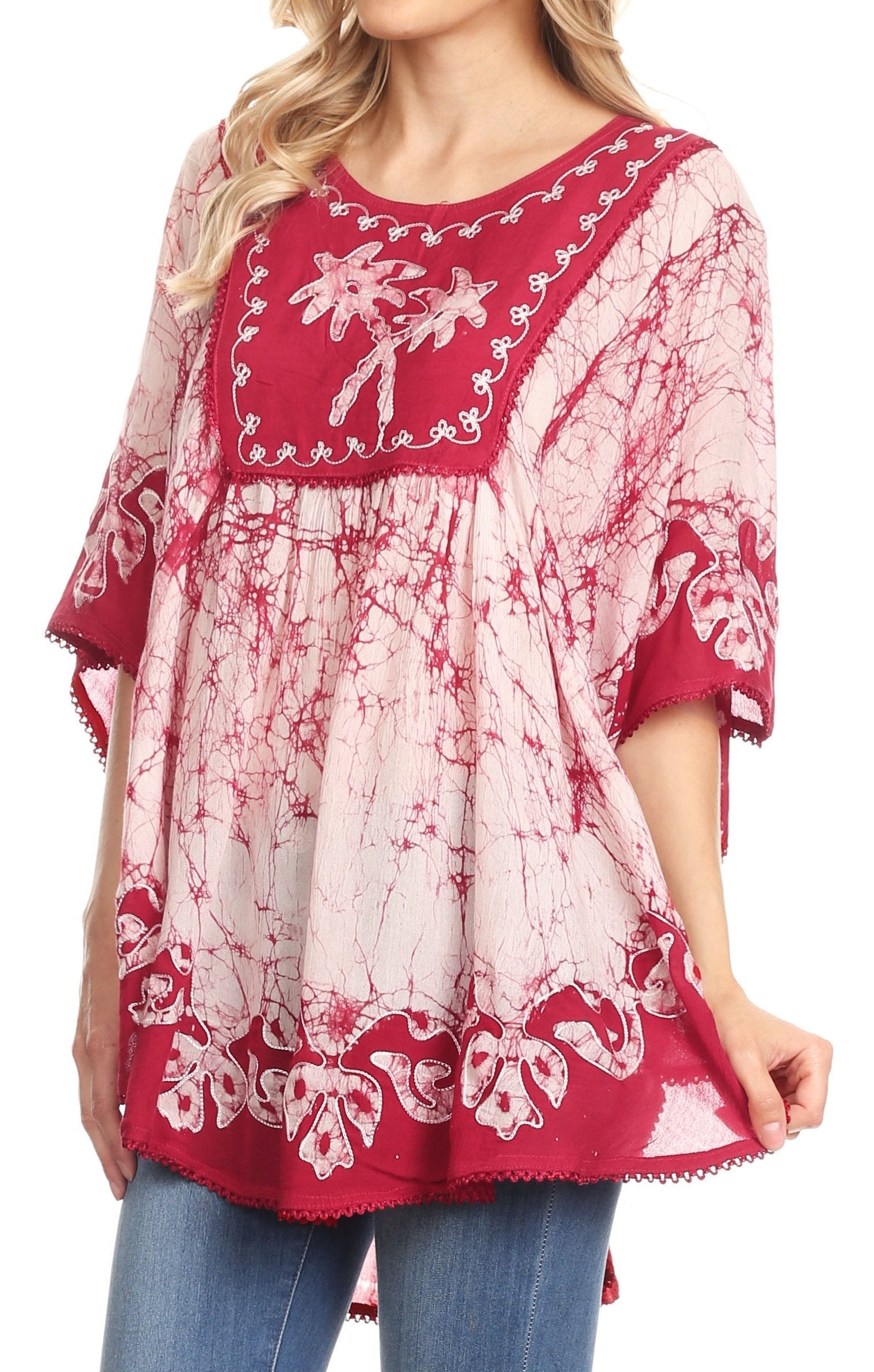 Sakkas Lynda - Poncho campesino con bordado batik de dos tonos y palmeras