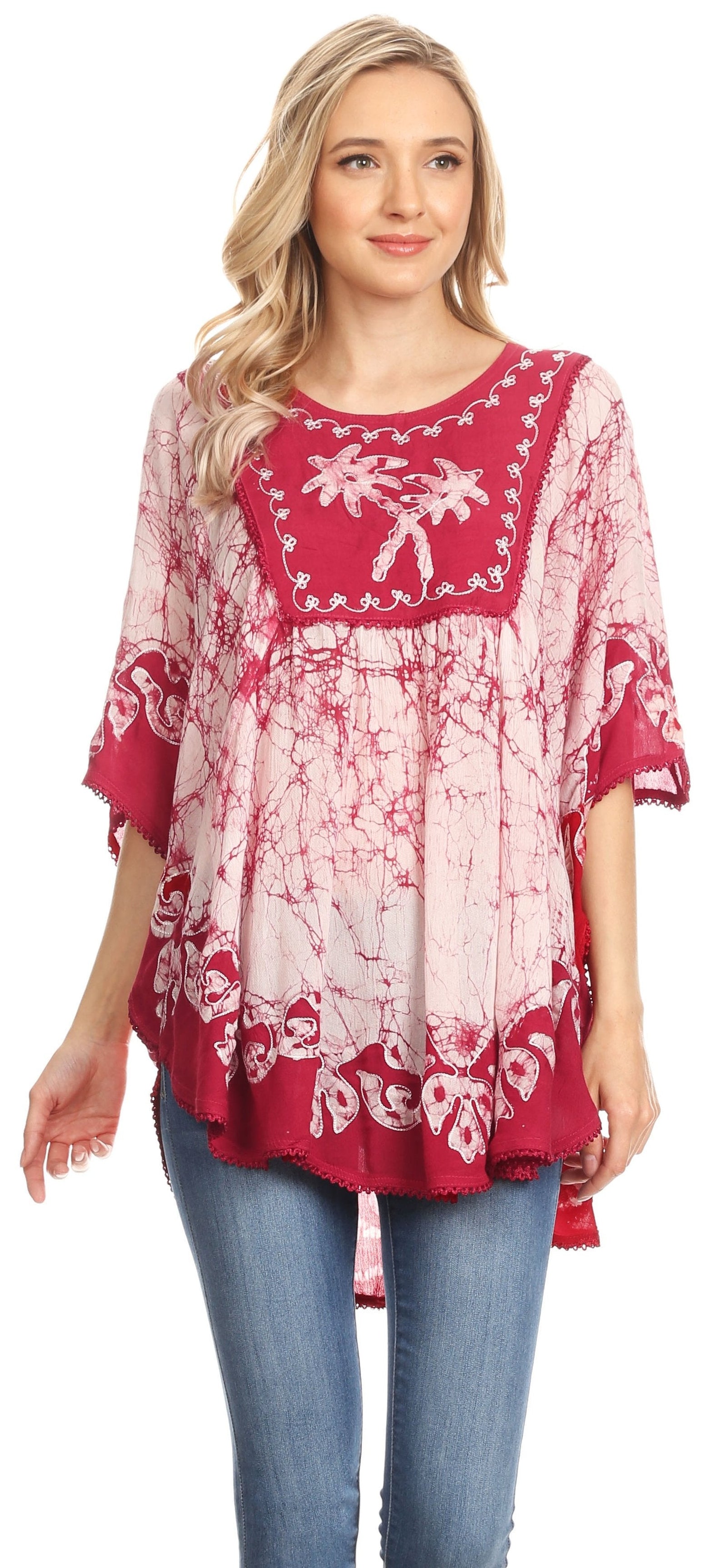 Sakkas Lynda - Poncho campesino con bordado batik de dos tonos y palmeras