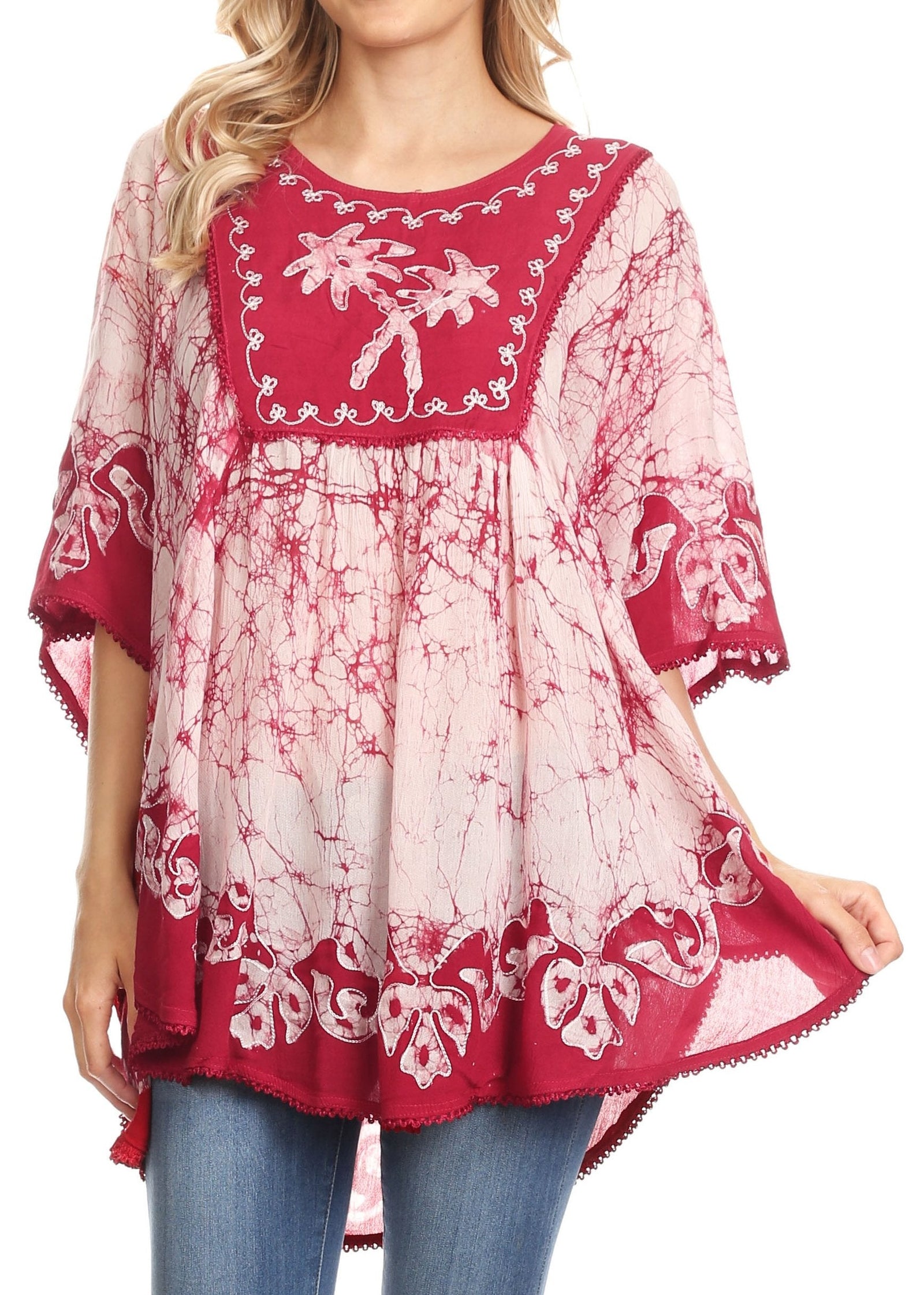 Sakkas Lynda - Poncho campesino con bordado batik de dos tonos y palmeras