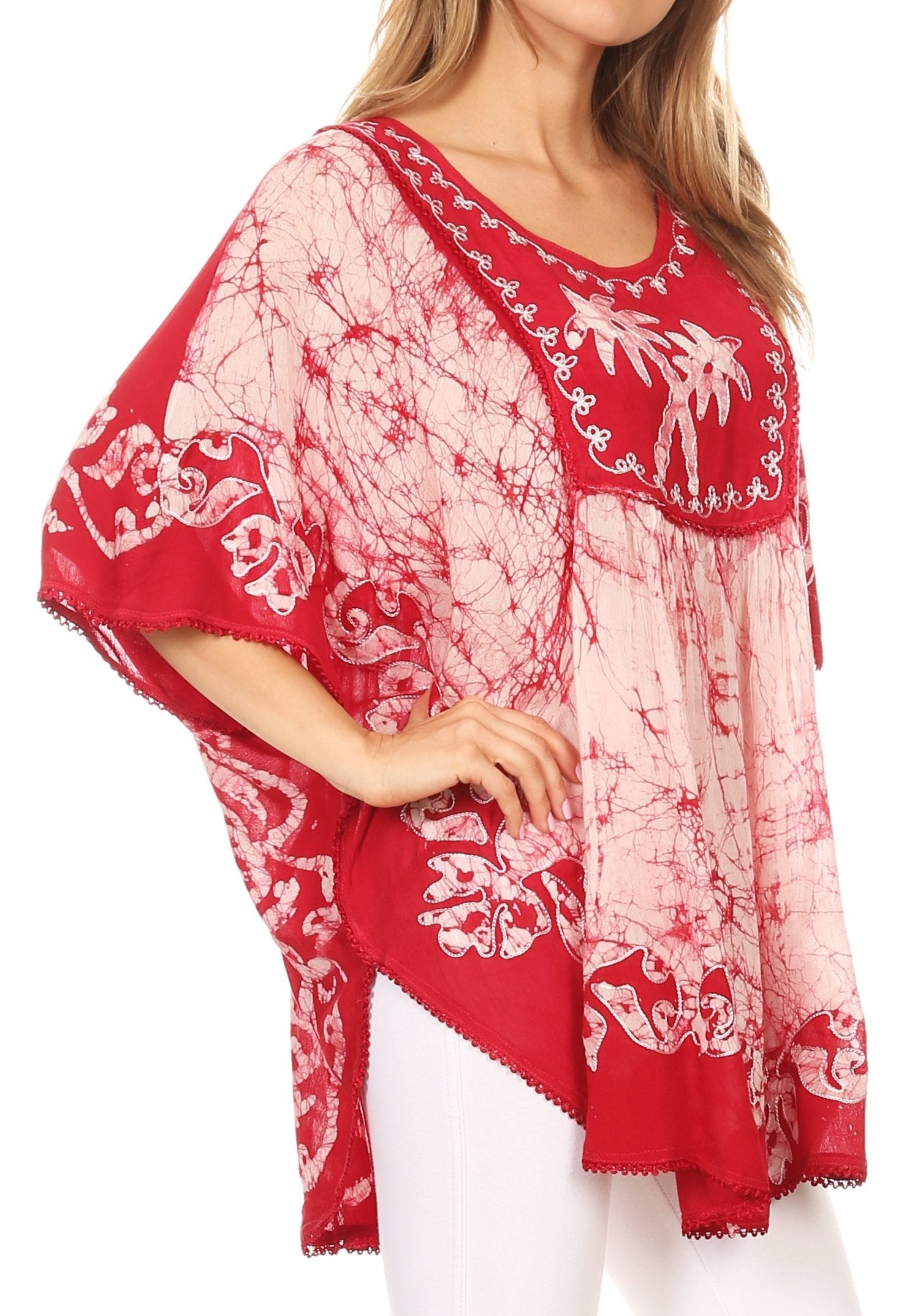 Sakkas Lynda - Poncho campesino con bordado batik de dos tonos y palmeras