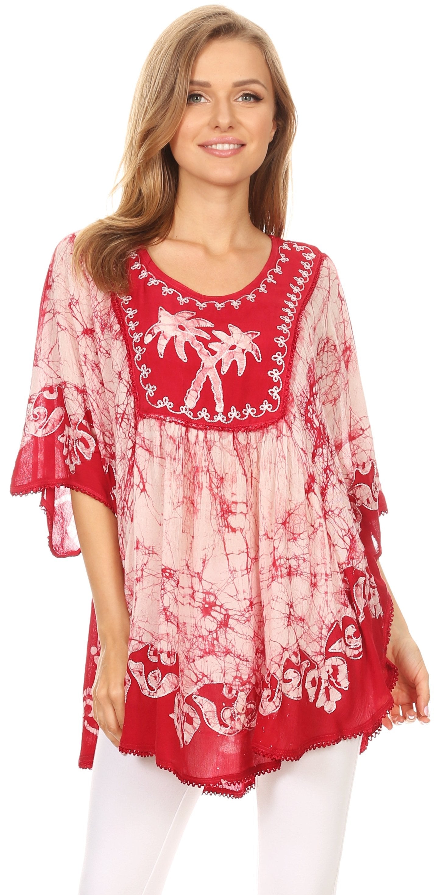 Sakkas Lynda - Poncho campesino con bordado batik de dos tonos y palmeras