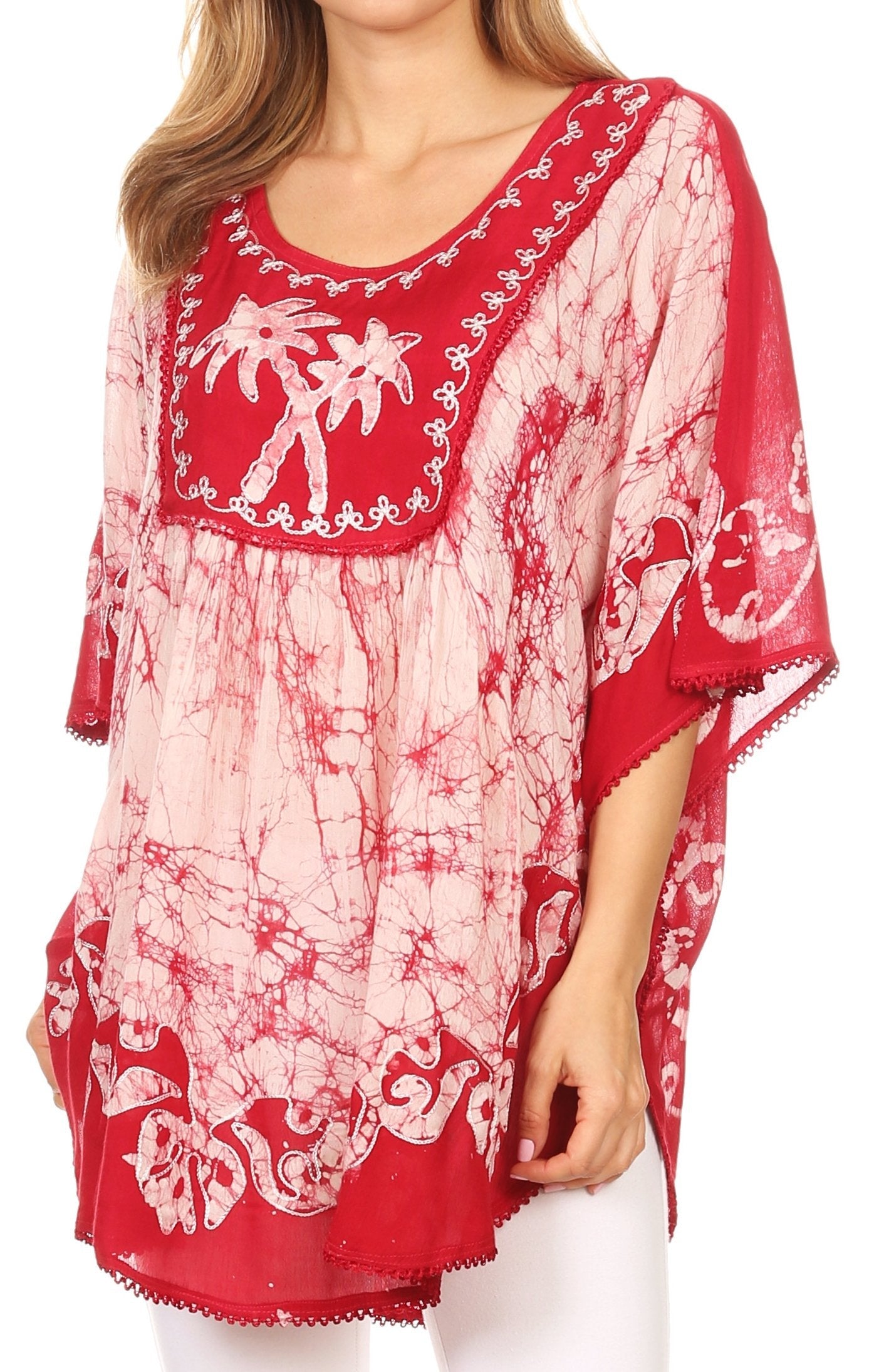 Sakkas Lynda - Poncho campesino con bordado batik de dos tonos y palmeras