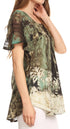 Sakkas Celia Marble Batik Short Sleeve Blouse/Top with Embroidery and Crochet