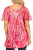 Sakkas Celia Marble Batik Short Sleeve Blouse/Top with Embroidery and Crochet