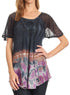 Sakkas Clarice Petite Raglan Lace Up Tie Dye Blouse with Embroidery and Sequins