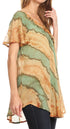 Sakkas Valencia Tie Dye Sheer Cap Sleeve Embellished Drawstring Scoop Neck Top