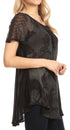 Sakkas Parisa Casual Summer Short Sleeve Top Blouse with Corset and Embroidery