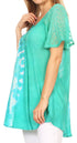 Sakkas Iris Womens Tie-dye Short Sleeve Blouse Top with Corset and Embroidery