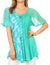 Sakkas Iris Womens Tie-dye Short Sleeve Blouse Top with Corset and Embroidery